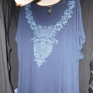 2X CATHERINES NAVY BLEU BEADED CREW NECK TUNIC SHARK BITE